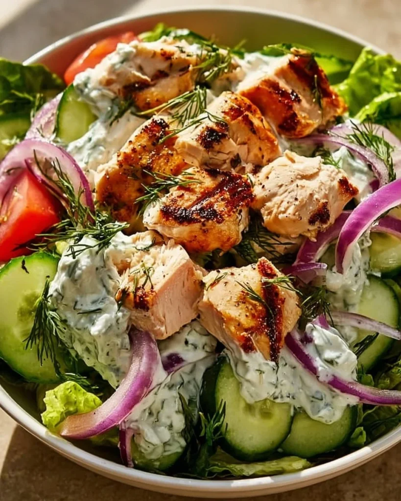 Delicious Tzatziki Chicken Salad with cucumber and herbs