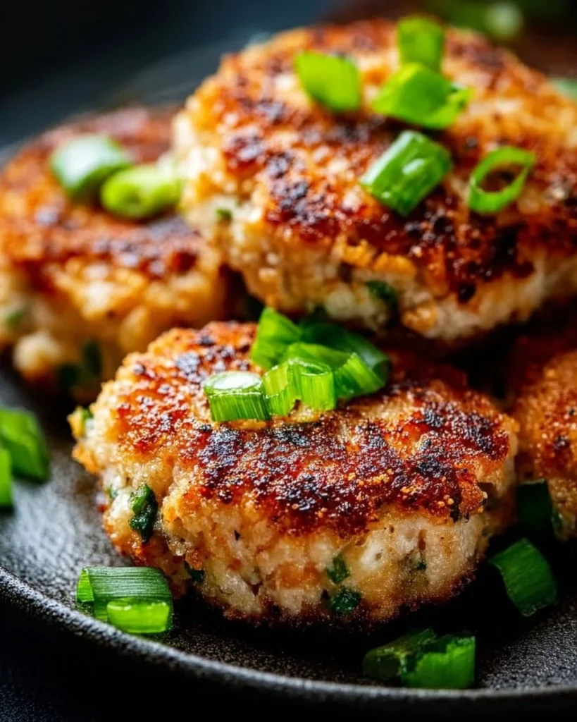 Asian-style tuna cakes served on a plate with dipping sauce