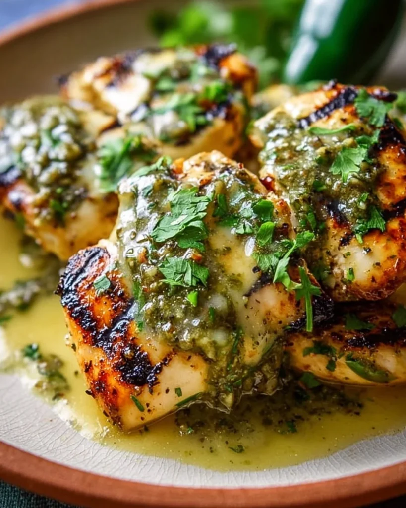 Cheesy Grilled Salsa Verde Pepper Jack Chicken on a plate