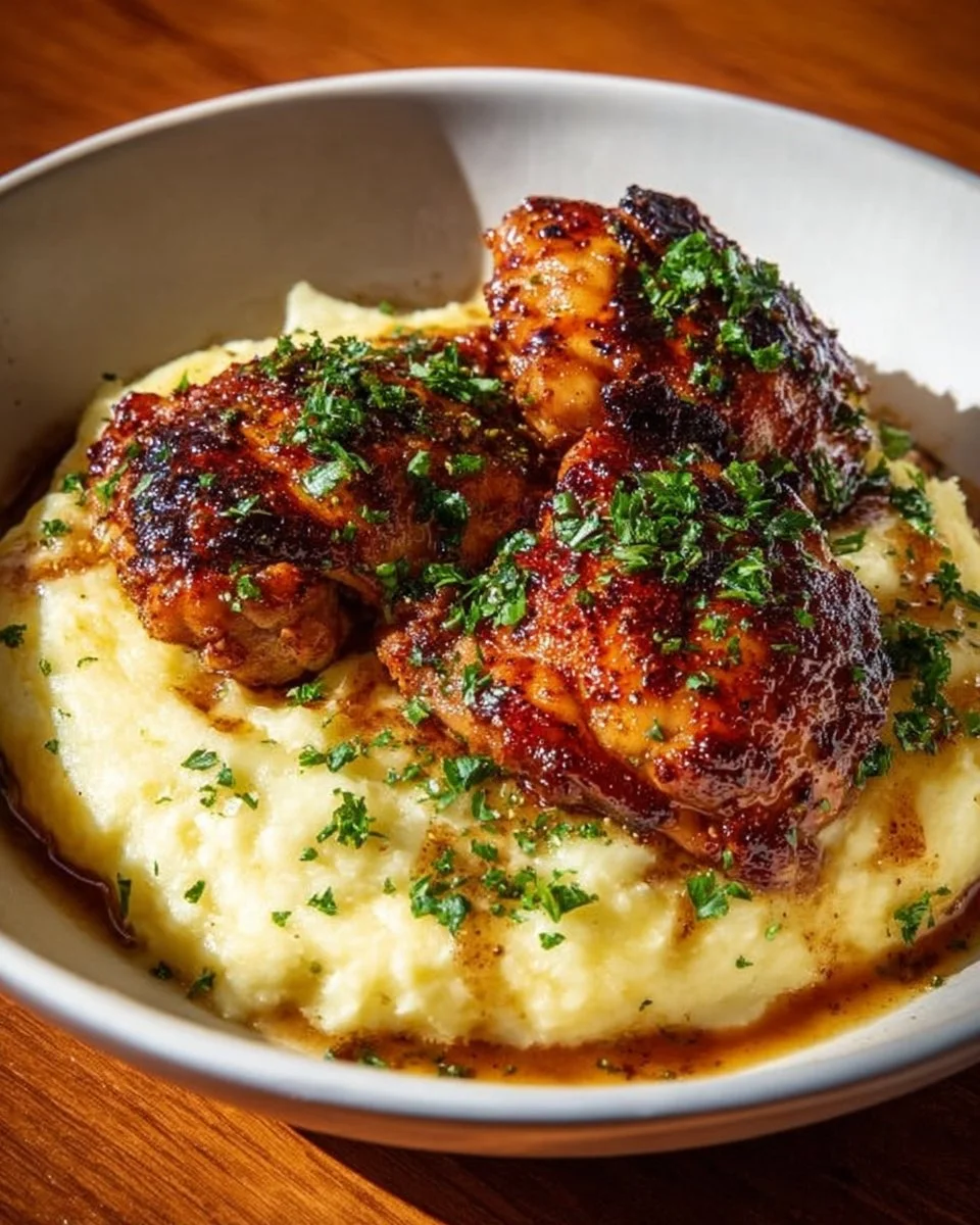 Chipotle Honey Chicken Thighs with Smoked Gouda Mashed Potatoes