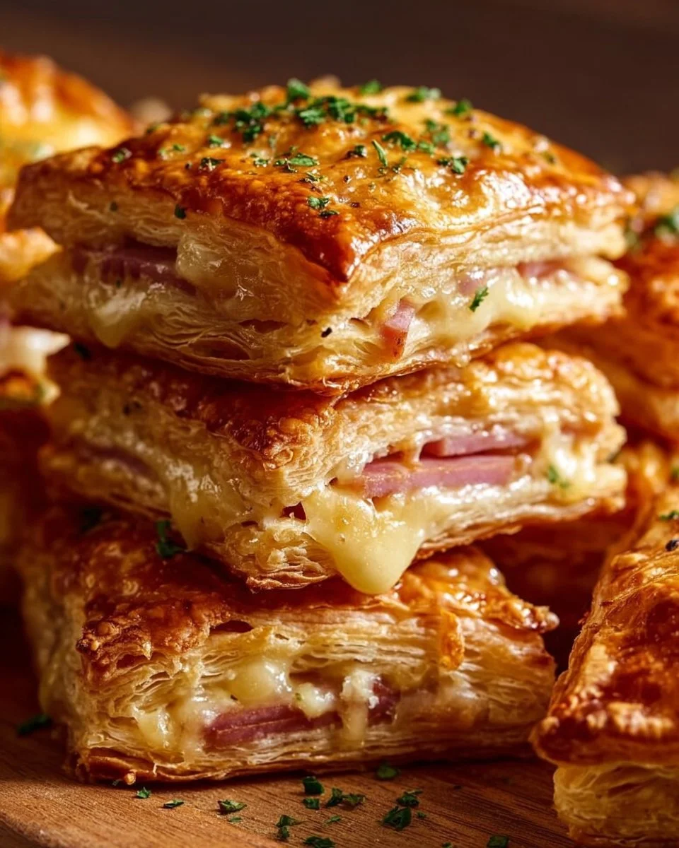 Crispy Ham & Cheese Puff Pastry Stacks