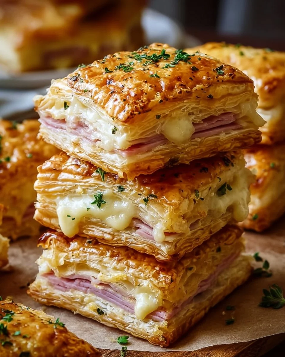 Crispy Ham & Cheese Puff Pastry Stacks