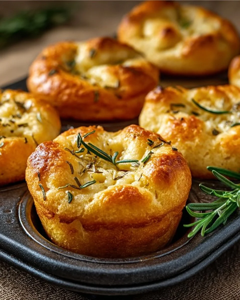 Golden Crust Garlic Rosemary Focaccia Muffins