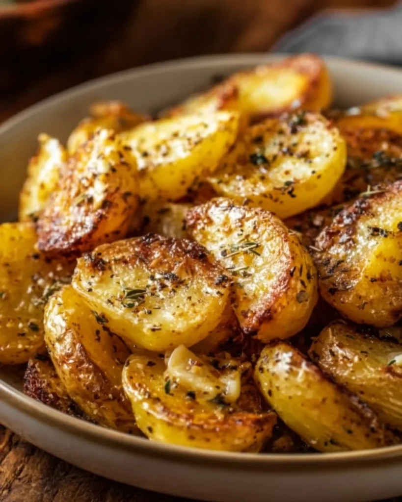 Greek-Style Lemon Potatoes garnished with fresh herbs