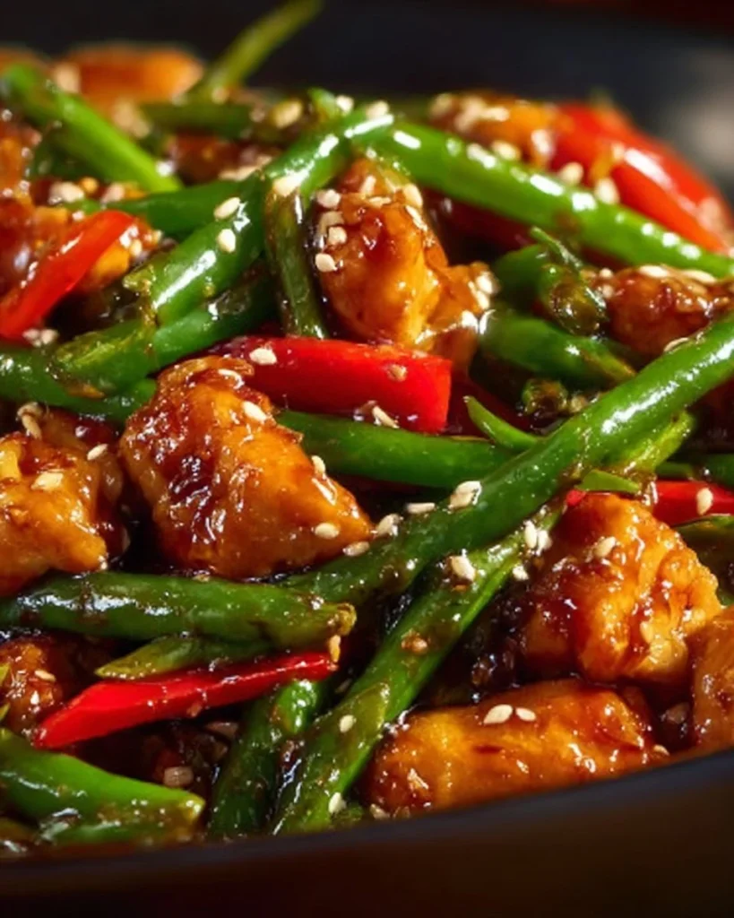 Delicious Green Bean Chicken Stir Fry served on a plate