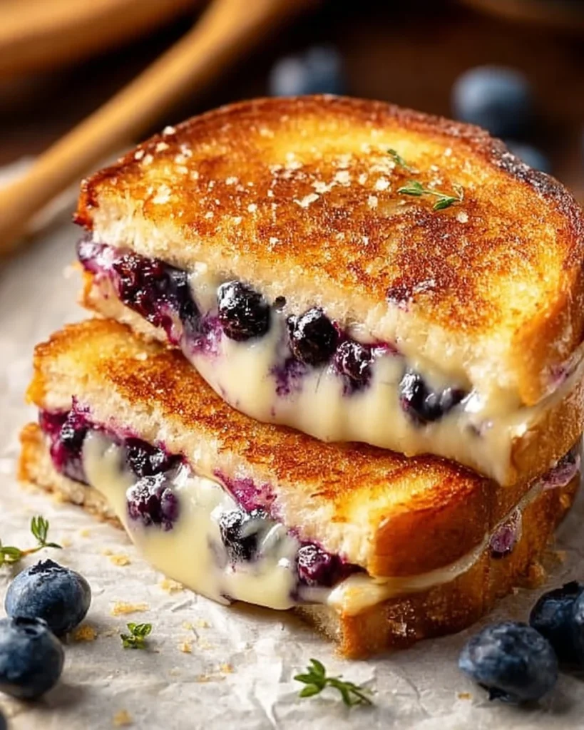 Delicious golden grilled cheese sandwich with melted cheese oozing between crispy bread