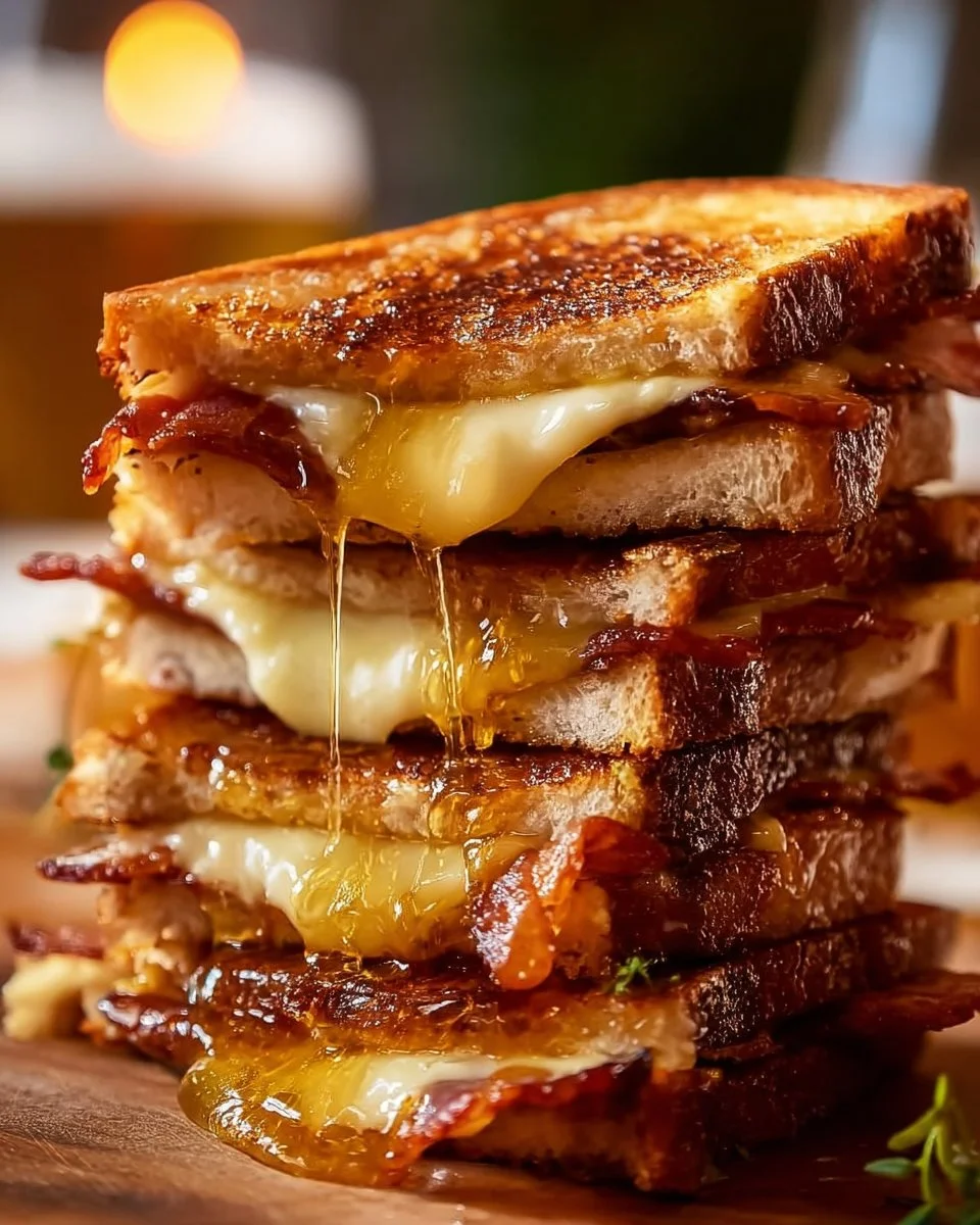 Hot Honey Apple Cheddar Beef Bacon Grilled Cheese