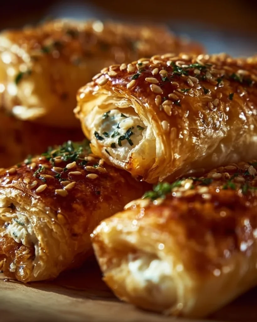 Oven fried feta rolls topped with chili honey sauce