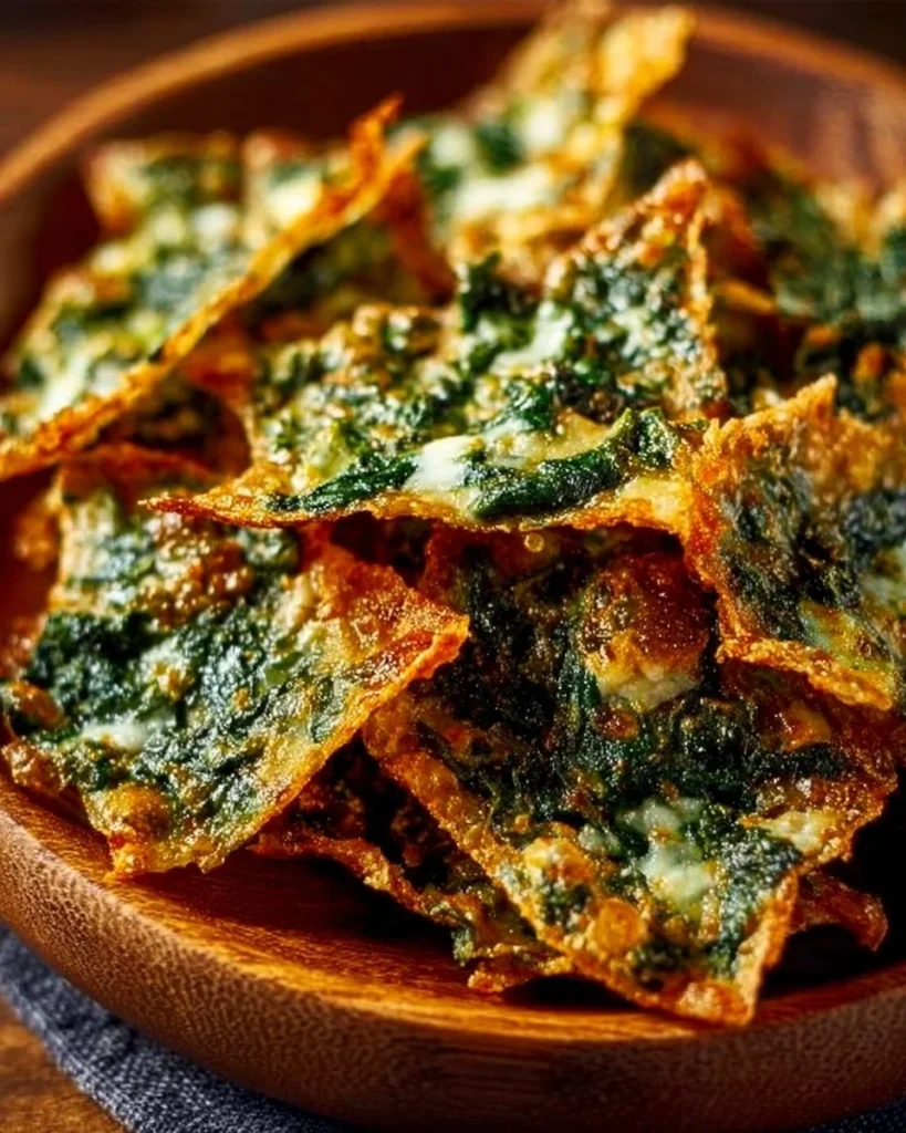Mediterranean Spinach and Feta Crisps served on a plate with herbs