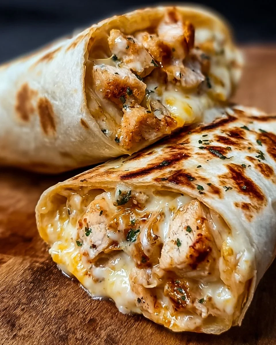 Ooey-Gooey Cheesy Garlic Chicken Wraps