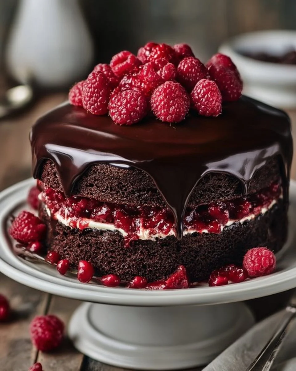Perfect Chocolate Raspberry Truffle Cake