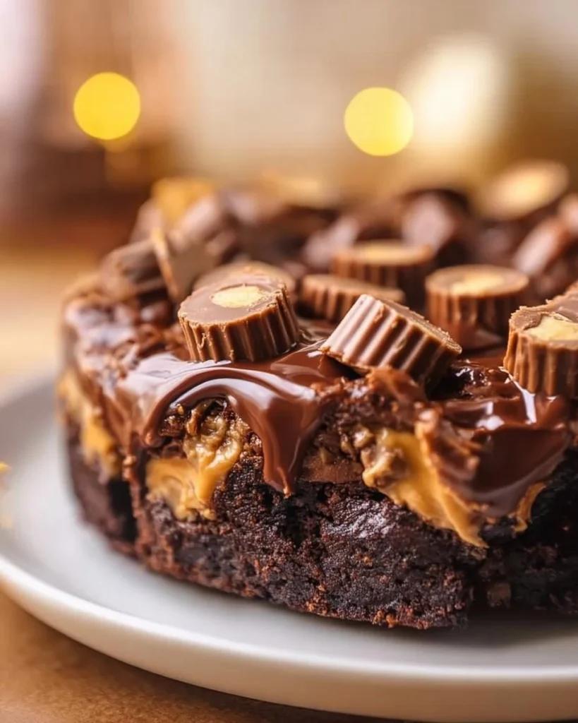 Reese’s Peanut Butter Cup Earthquake Cake with chocolate and peanut butter swirls