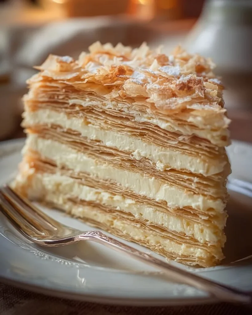 Delicious Russian Napoleon Cake with layered pastry and creamy filling